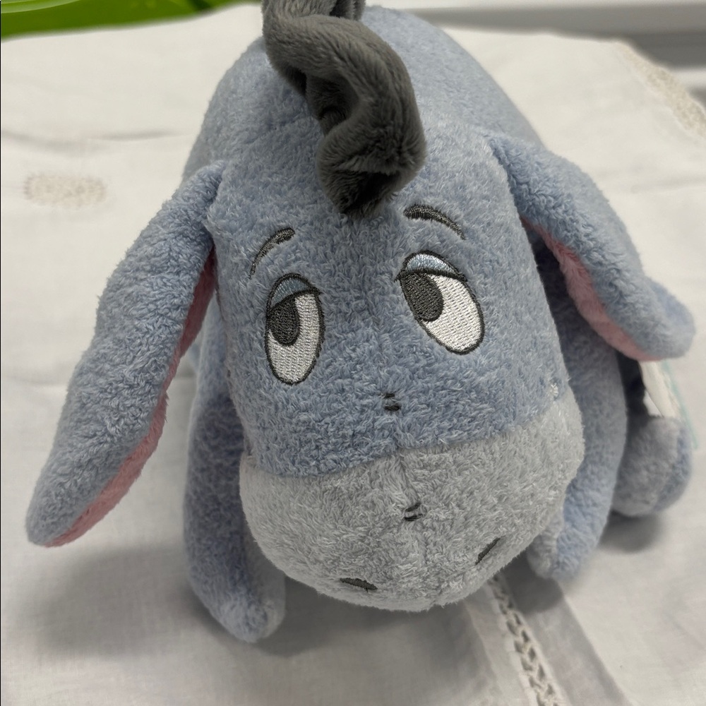 NEW Disney Baby Blue Eeyore Plush Toy with Pink Ear Accent
